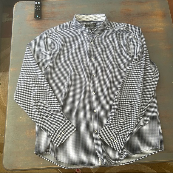 ➕Report Collection Navy and White Checkered Shirt stretch material long sleeves - Picture 1 of 10